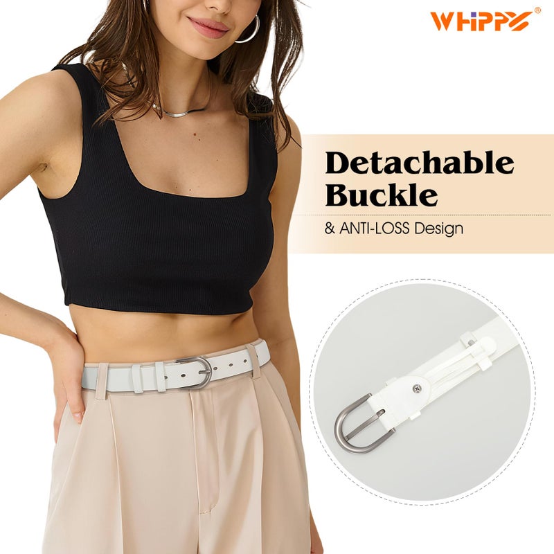 WHIPPY Women Leather Belt for Jeans Pants Dresses Fashion Ladies Western Leather Belt with Silver Buckle L White - Image 4